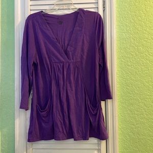 Axcess Womens V-Neck Purple Long-Sleeve Top with Pockets Large